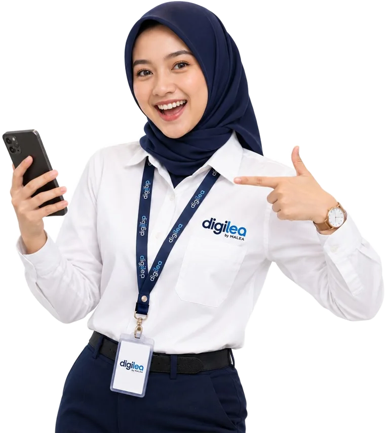 Konsultan Digilea menunjuk ke formulir konsultasi sambil memegang ponsel