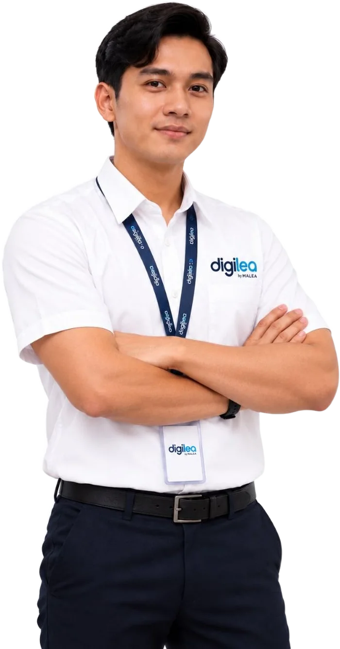 Konsultan Digilea berdiri dengan tangan bersedekap